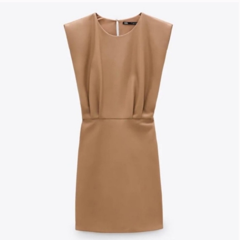 Elegant Tan faux leather Sleeveless Dress